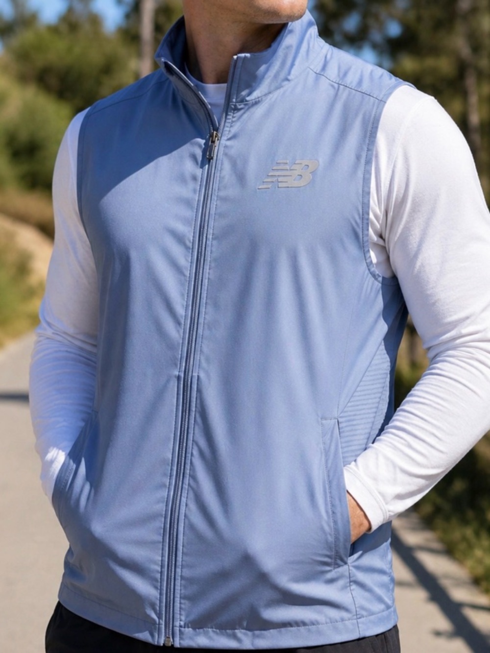 New Balance Running Vest Men Large Blue Lightweight Full Zip Athletic Gym Golf
